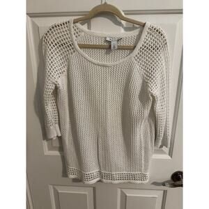 White House Black Market Open Knit Crochet Raglan Sleeve Summer Sweater White S